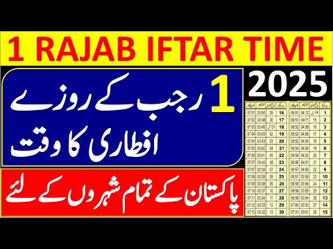 1 Rajab Ke Roze Ka Time Table 2025 |  Iftar TIme Today 2025 | 1 Rajab 2025 Iftar Time | Rajab 2025