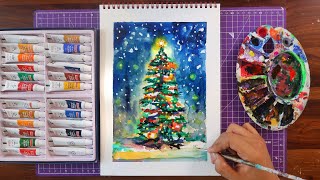 Christmas Tree 🎄 Beginner Painting with Watercolor by Deeplife 🎅