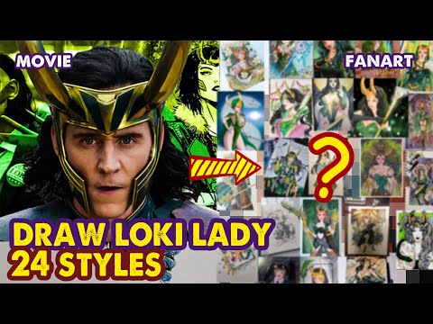 Drawing Lady Version of Loki in 24 Styles | Draw With Me | Huta Chan