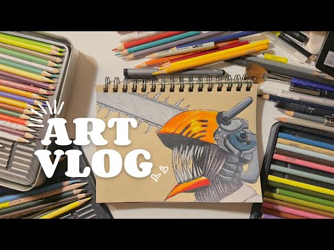 art vlog | drawing denji (chainsaw man) with colored pencils/prismacolor | color with me ✏️🖍️🎨