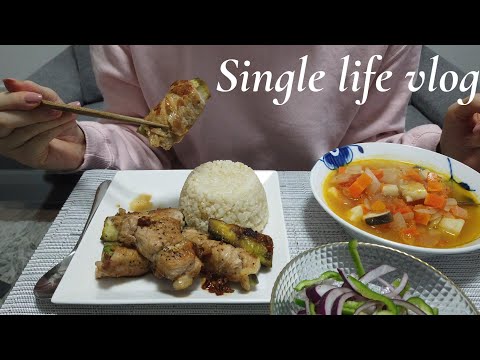 【バツイチOLのVlog】ミネストローネと白なすの肉巻きを作って出張パッキングをする休日