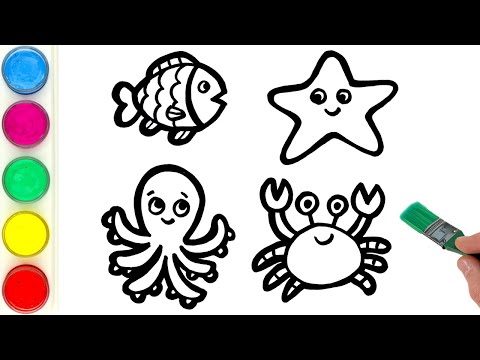 Underwater Creatures Drawing, Painting and Coloring for Kids, Toddlers | Draw Sea Animals Together