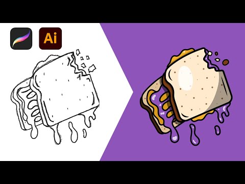 How to Draw Gooey PB&J Sandwich in Adobe Illustrator on iPad - Full Tutorial🍞🥜🪼(Procreate Sketch) 4K