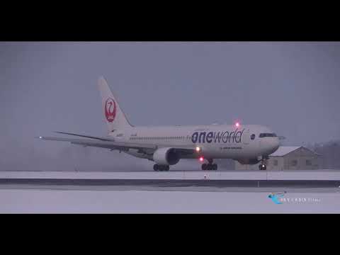 【旭川空港 飛行機動画】ホワイトアウト寸前!! JALの767が雪を豪快に巻き上げ超絶リバース!! Japan Airlines(JAL) Boeing767-300 JA8980