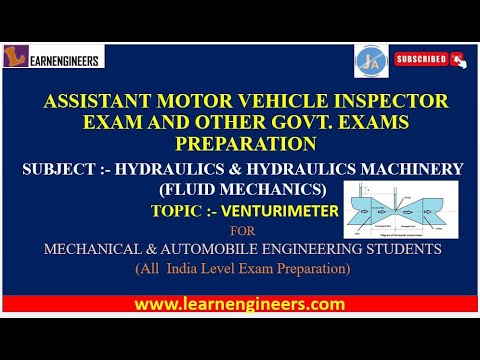 VENTURIMETER FROM HYDRAULICS FOR ASSISTANT MOTOR VEHICLE INSPECTOR EXAMS AND OTHER GOVT. EXAMS.