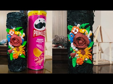 Pringles Box Recycling Vase | DIY Clay Floral Arrangement | Best Out of Waste Craft