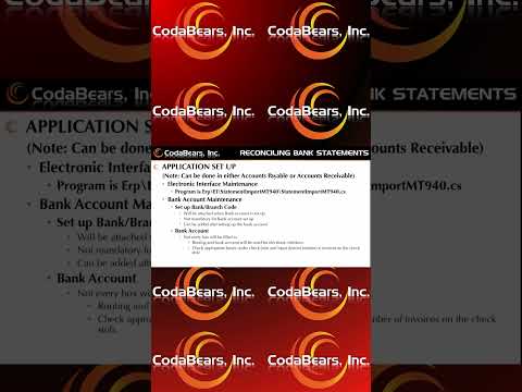 Bank Reconciliation: Application Set Up