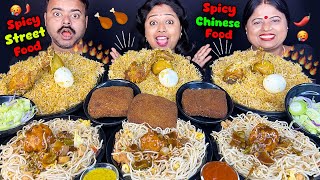 EATING spicy STREET FOOD vs CHINESE FOOD Challenging Video with Punishment MUTTON, EGG, CHICKEN