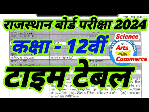 राजस्थान बोर्ड कक्षा 12वीं बोर्ड परीक्षा टाइम टेबल 2024 | RBSE Class 12th Time Table 2024 #rbse