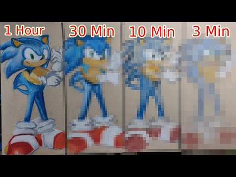 Drawing SONIC in 1 HOUR | 30 Minutes | 10 Minutes & 3 Minutes