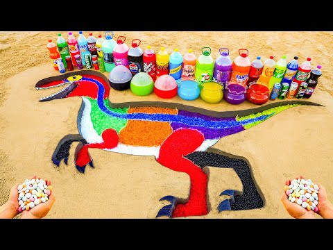 How to make Rainbow Velociraptor Blue with Orbeez, Pepsi, Coca Cola, Dr Pepper, Fanta, 7up vs Mentos