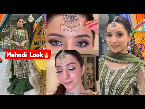 Mehndi Makeup - Makeup with Green Dress | Silver Glitter Look🔥