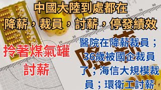 中國大陸到處都在降薪，裁員，討薪，停發績效獎金！醫院在降薪裁員；36歲被國企裁員了；海信大規模裁員；環衛工討薪