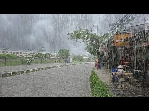 Super heavy rain and strong winds in my village | Sleep instantly with the sound of heavy rain