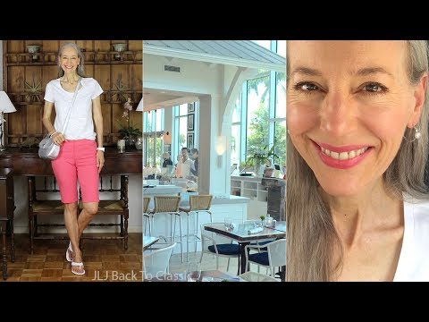 Vlog: Bermuda Shorts, White Tee OOTD; Lunch Timeless Eatery, Naples FL, / Classic Style Over 40, 50