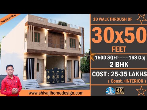 🏡 30*50 House Design 3D | 1500 Sqft | 2 BHK | South Face | 9x15 Meters #ShivajiHomeDesign