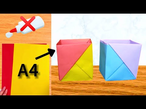 DIY Paper Box/Easy Origami Box Tutorial/School Crafts/How To Make Pen Stand without Glue/Origami/DIY