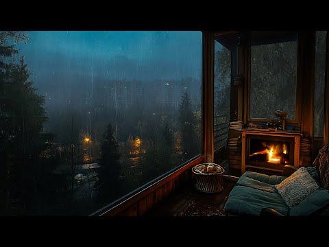 Sleep Better On A Rainy Day | The Gentle Sound of Rain, Fireplace Help You Relax & Sleep⛈️