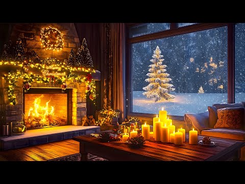 Beautiful Christmas Ambience with Relaxing Fireplace🎄🔥Snow Falling Outside The Window❄️