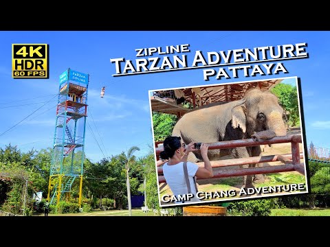 Tarzan Adventure Pattaya ZIPLINE Camp Chang Adventure 4K 60fps HDR UHD 💖 Walking Tour 👀 Thailand 🇹🇭