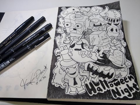 Let's doodle !! Halloween Night by TenK Draws 萬聖節快樂!代針筆縮時繪畫