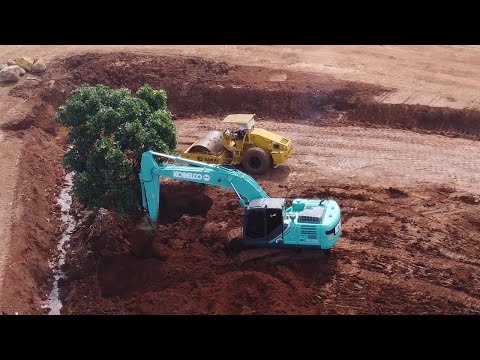 Drone Video! Earthworks by Excavator on Road Construction