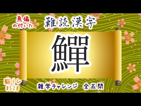 【脳トレ #528】魚偏が付いた 難読漢字　全5問 脳トレ問題 ≪チャプター入り≫