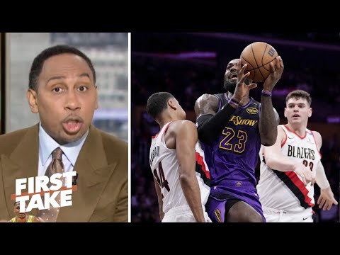 FIRST TAKE | Stephen A. SHOCKED by LeBron gets 38 PTS (70% 3PT) as Lakers beat Blazers without AD