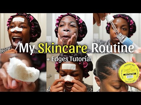 *MY SKINCARE ROUTINE* SMOOTH EVEN TONED SKIN | GLOWY SKIN INSTANTLY | ORAL HYGIENE + EDGES TUTORIAL