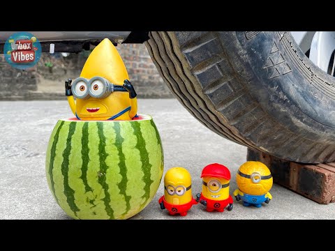 Satisfying with Unboxing MINIONS Crushing Crunchy - EXPERIMENT- WATERMELON VS CAR