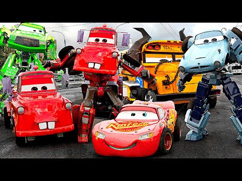 Lightning McQueen TRANSFORMERS in Real Life on Road cars PIXAR all