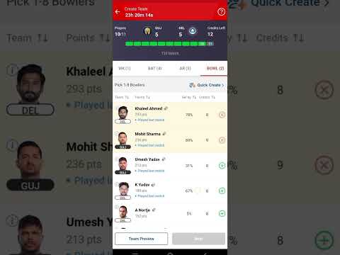 GUJ va DEL dream11 team kaise banaye | GUJ va DEL dream11 team kaise banaye | #ipl2024