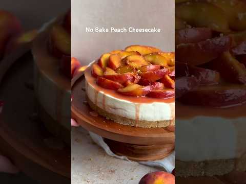 The easiest and creamiest no bake peach cheesecake = the perfect dessert! #recipe #peach #cheesecake