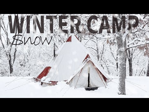 Hot tent in the snow camping Family on christmas | Wood Burning Stove