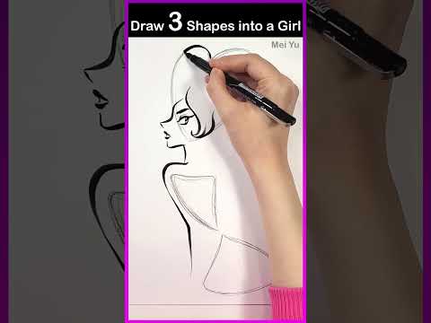 Draw 3 Shapes into a Girl Art Challenge #artshorts #meiyu #drawingshorts