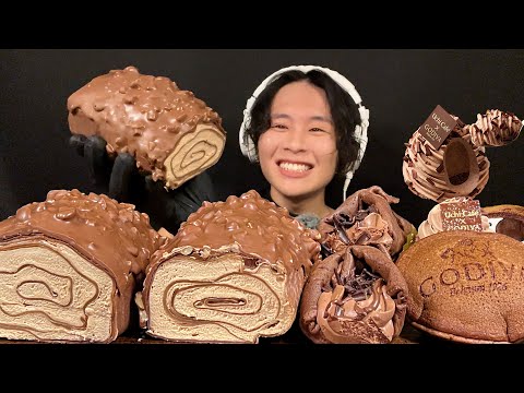 ASMR Chocolate Nut Roll Crepe & GODIVA Collaboration Sweets‼️【eating sound/mukbang】