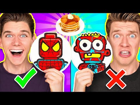 PANCAKE ART CHALLENGE Mystery Wheel 2 & Learn How To Make Diy Avengers & Aquaman Art