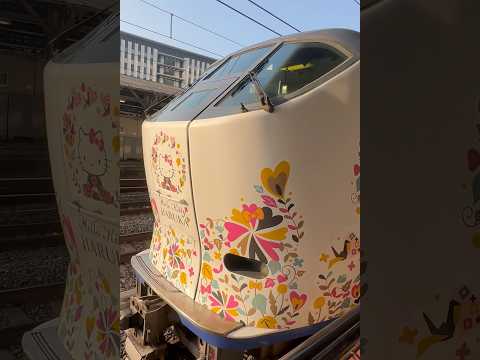 JR特急列車HARUKA,由關西機場去大阪京都必搭的特急。Hello Kitty 的彩繪，太可愛啦！還遇到拍送車的畫面😀！