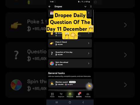 Dropee daily question of the day 11 december | dropee new daily question of the day | Dropee code