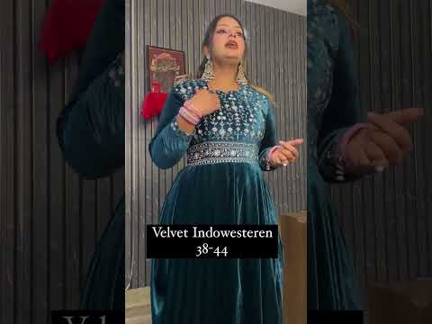 Indowestern pure velvet 2 pc dress with heavy hand work on neck & sleeves with belt