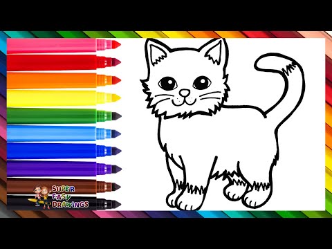 Draw And Color A Cute Cat 🐱🐈🌈 Drawings For Kids