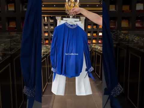 “Stunning royal blue blouse with pearl-#ElegantFashion  #SariCollection #FashionInspo #ClassyOutfit