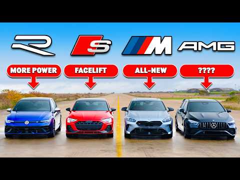 New VW Golf R v BMW M135 v Audi S3 v AMG A35: DRAG RACE