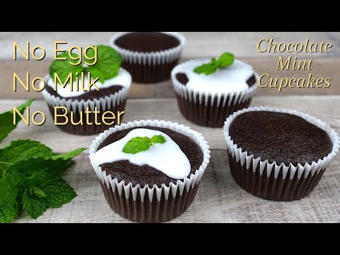 Super Moist Chocolate Mint Cupcakes | Mint Choc Chip Cupcakes | No Egg No Milk No Butter Cake