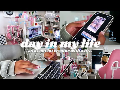 👩🏽‍💻 a productive day in my life as a content creator + working a 9-5 remote job | wfh *:･ﾟ