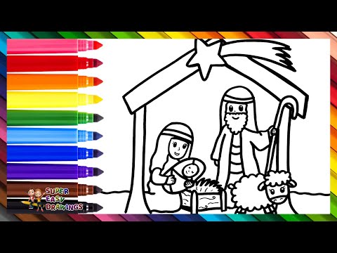 Draw and Color the Nativity Scene of Bethlehem 👼👨‍👩‍👦🌟🌈 Christmas Drawings for Kids