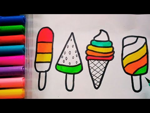 Drawing and Painting Rainbow Icecream for Kids & Toddlers | Simple Drawing, Coloring #drawing