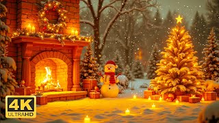 Cozy Winter Wonderland ❄️ | Snowy Christmas Scene with Warm Fireplace & Festive Lights in 4K