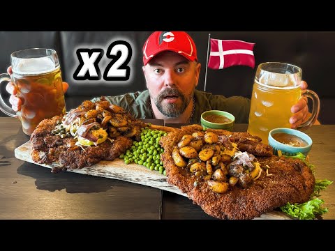 Trying to Eat TWO Massive Veal Wiener Schnitzel Challenges in Herning, Denmark!!