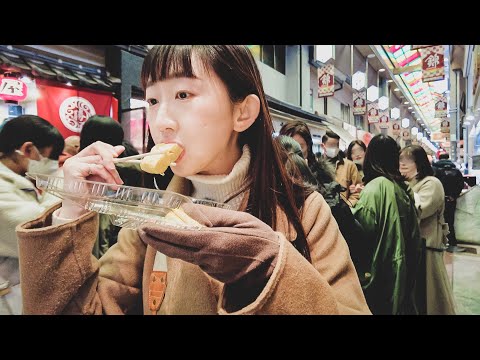 【京都旅遊】錦市場美食散步😋豆乳甜甜圈、海鰻天婦羅、奶油紅豆鯛魚燒、豆皮奶油可樂餅、史努比茶屋｜關西京都自由行｜實彩子Misako